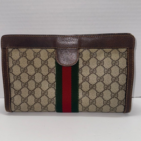Vintage Gucci Clutch Bag Brown PVC - Picture 2 of 15